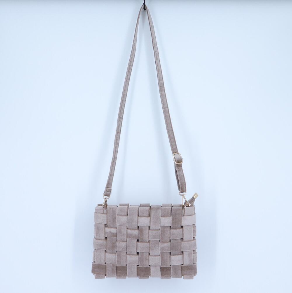 By Anthropologie Lindy Woven Velvet Clutch Taupe Crossbody Bag